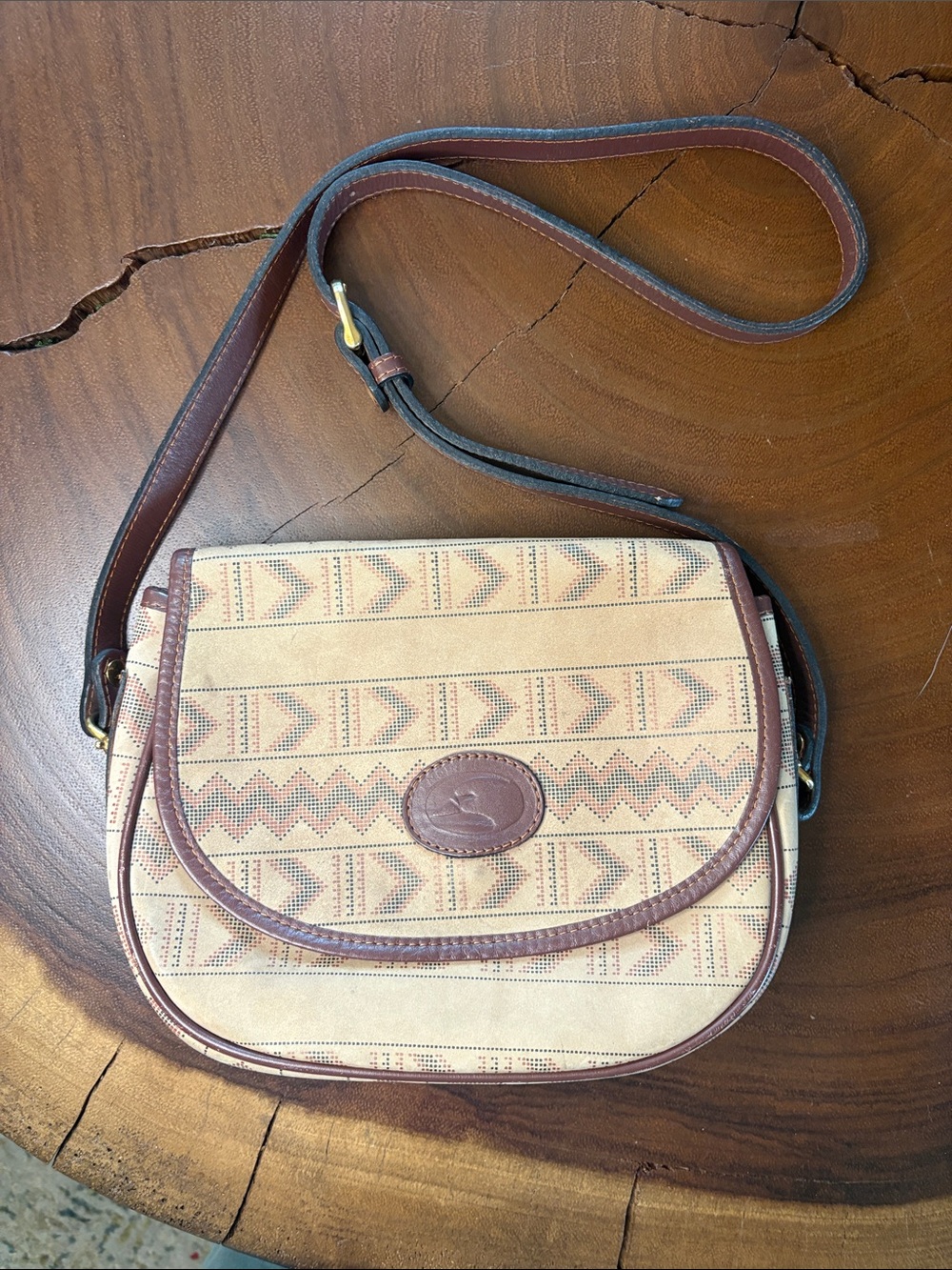 Vintage Red Goose Leather Crossbody Bag Southwestern Print
